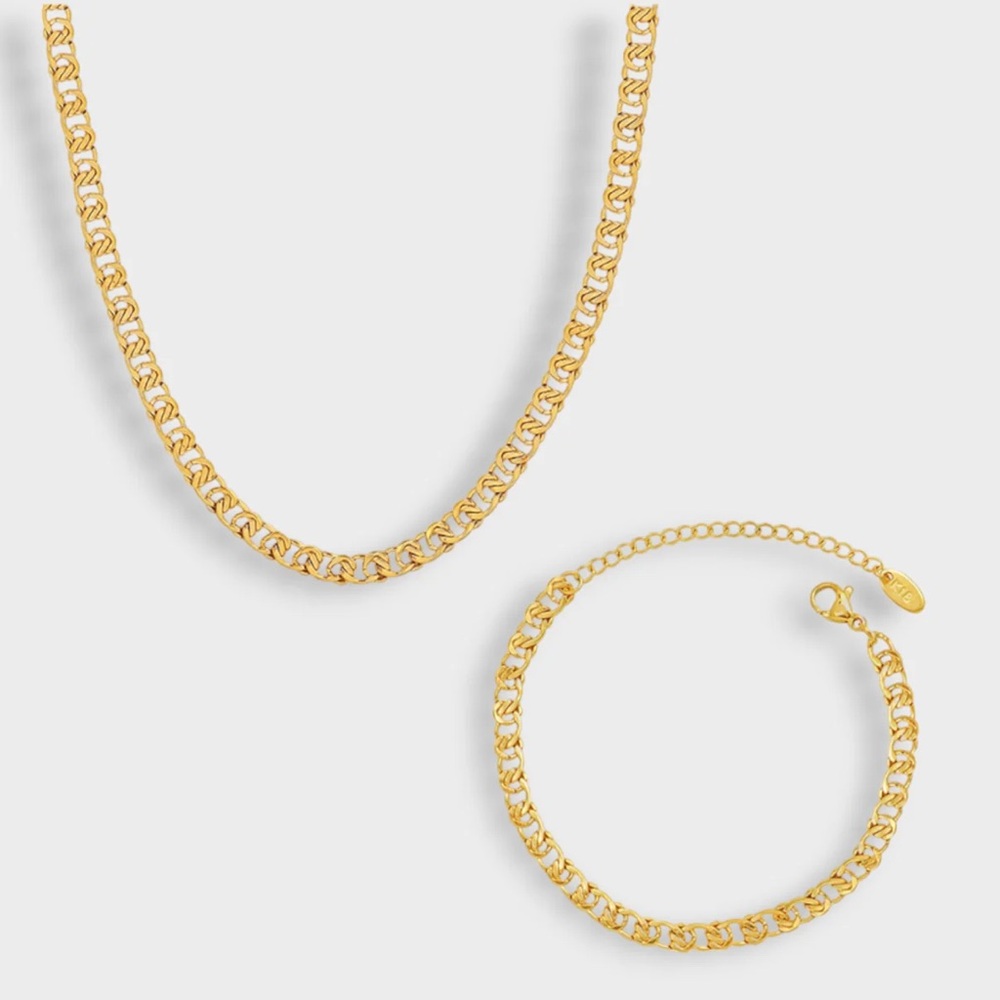 Waterproof Bismarck Gold Chain Necklace and Bracelet Set